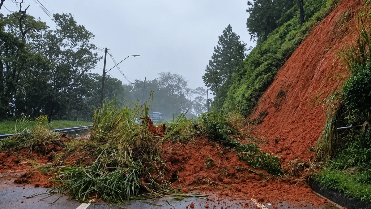 Chuva provoca queda de barreiras e árvore na Tamoios; Serra Antiga segue interditada