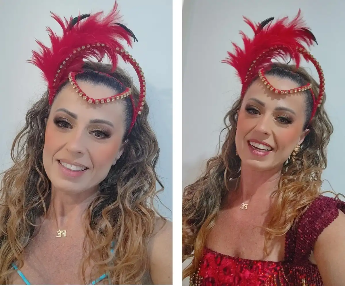 Renovada como musa, Tatiana Breia recebe a família Baderna na feijoada da União da Ilha