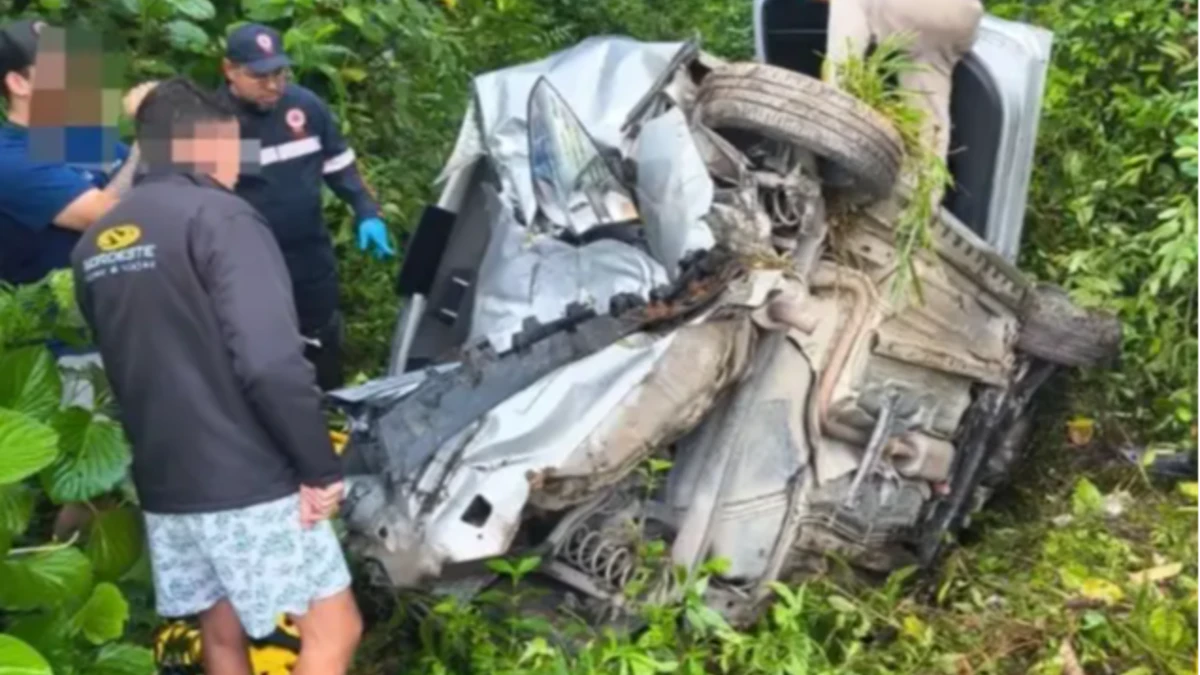 Carro sai da pista, desce ribanceira e bate contra árvore na Rio-Santos
