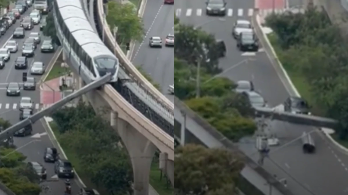 Trem do monotrilho atinge guindaste, que cai sobre avenida na zona leste de São Paulo