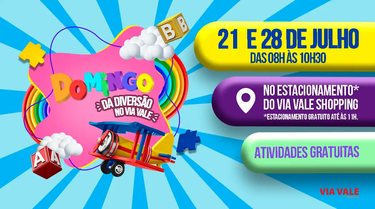 Via Vale Shopping anuncia programação de férias com atividades gratuitas e evento especial aos Domingos