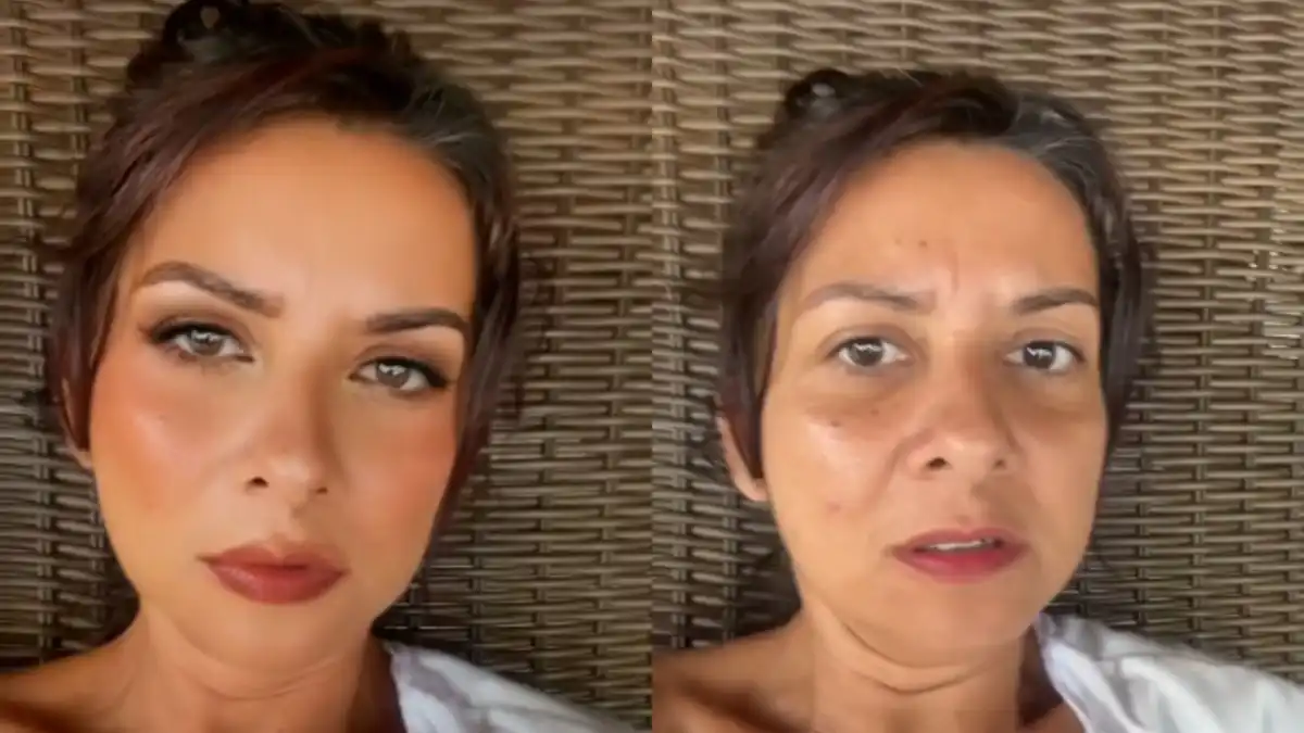 Influenciadora diverte web após mostrar diferença do rosto com filtro de maquiagem