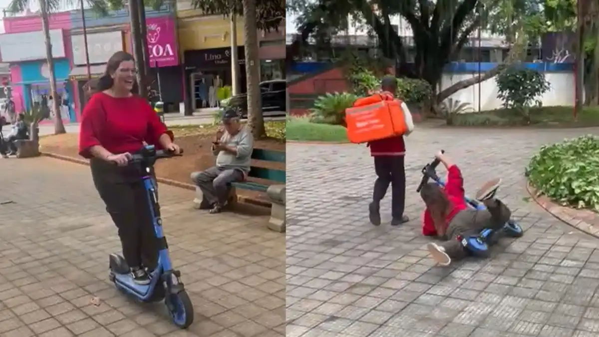 Jovem viraliza após cair de patinete elétrico em São José dos Campos