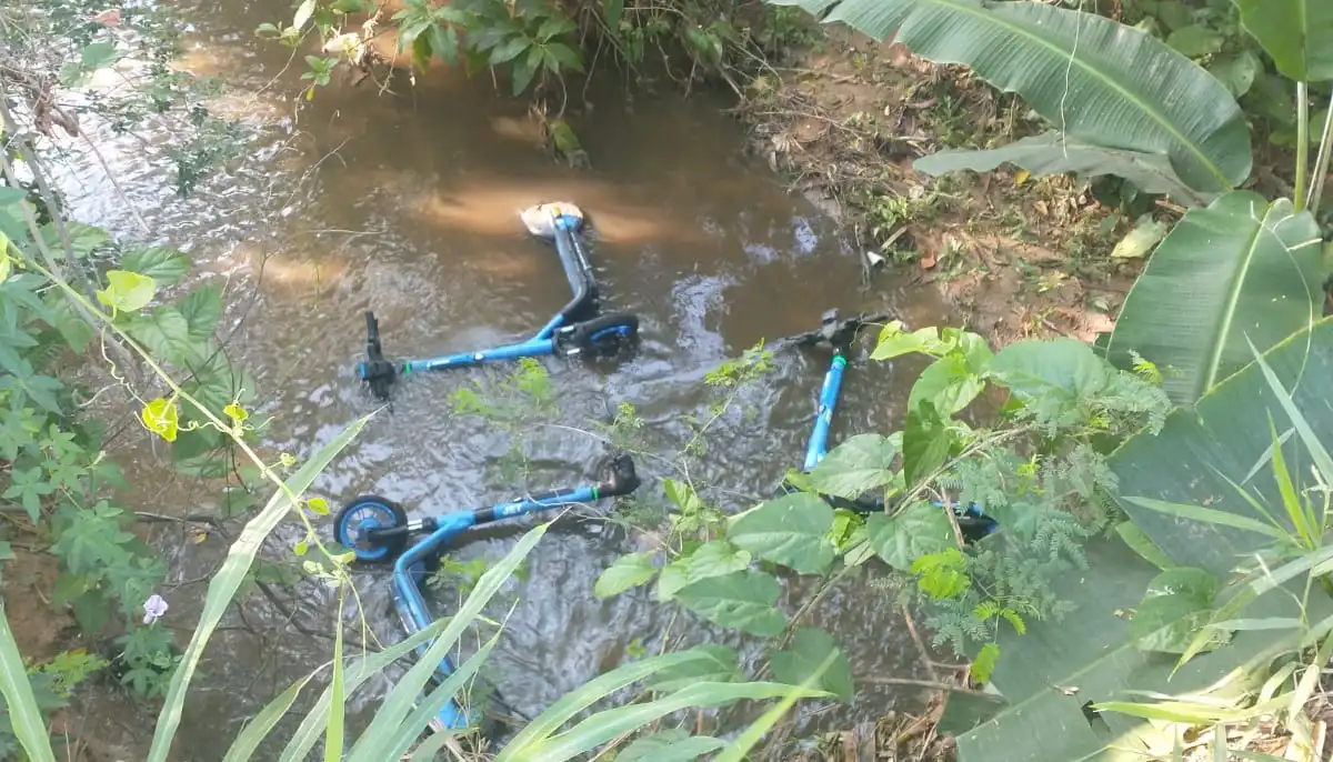 Patinetes elétricos são encontrados em córrego de São José