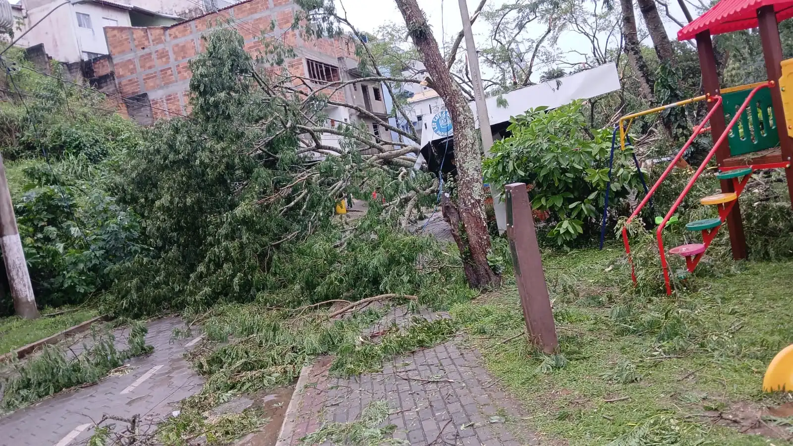 Chuvas e ventania causam estragos em Paraibuna e Prefeitura atua para reparar danos