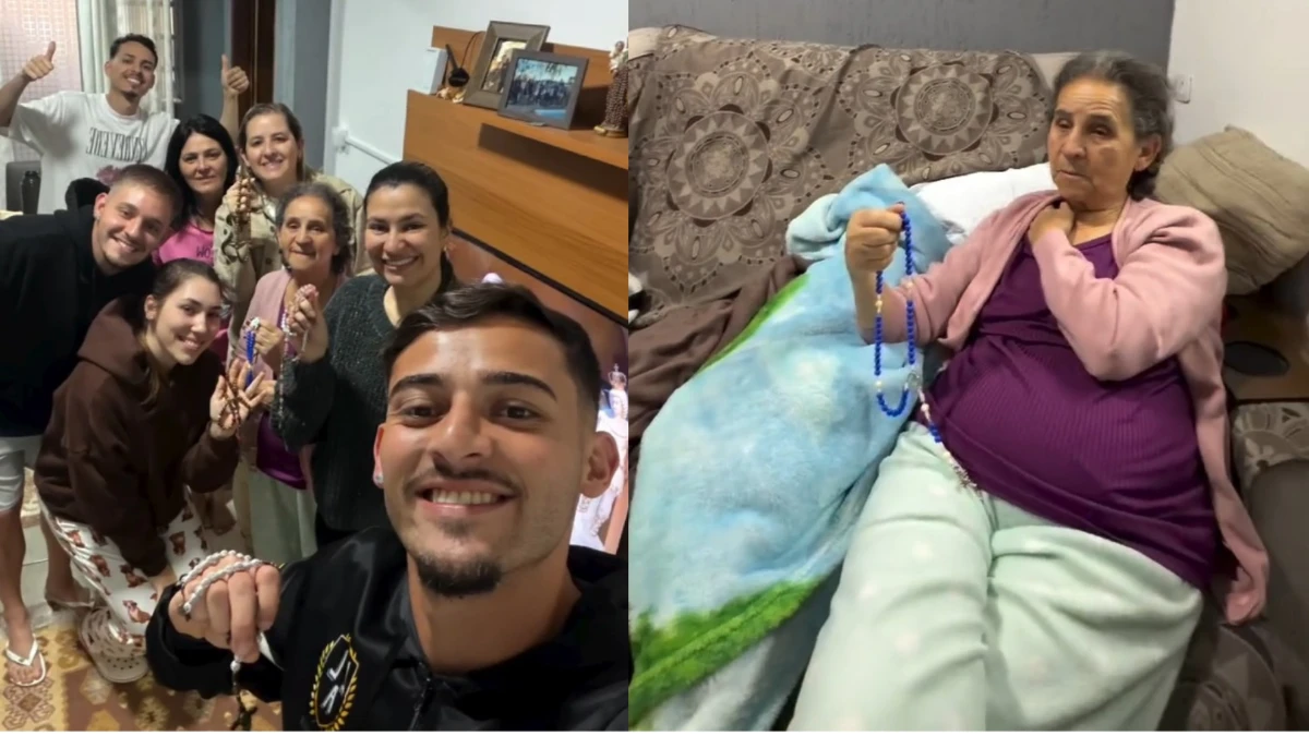 Primos se reúnem na Zona Norte para comemorar 80 anos da avó rezando terço com Frei Gilson