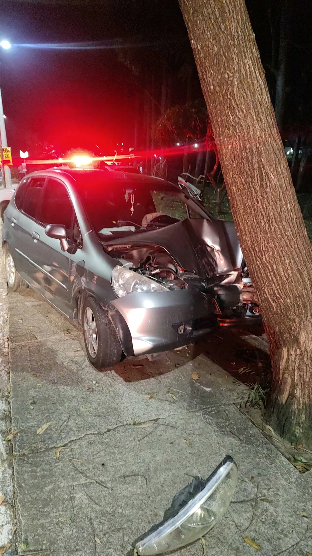 Três pessoas ficam feridas após carro colidir com árvore na Zona Leste