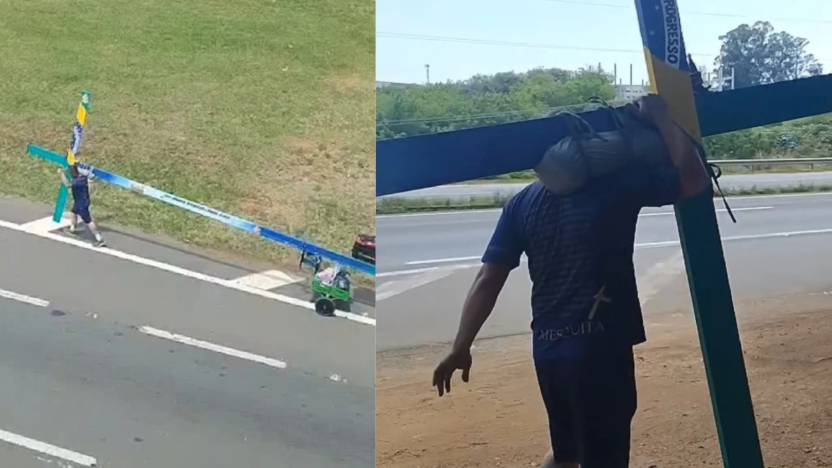 Peregrino leva cruz de 10 metros em romaria até Aparecida
