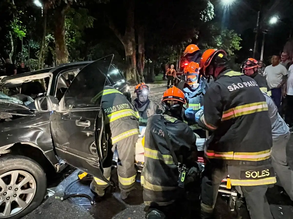 Idosa de 71 anos bate carro em árvore e fica presa nas ferragens em São José