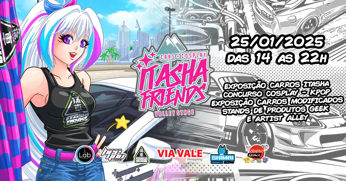4ª Edição Itasha Friends 2025: Carros, animes e muita diversão chegam ao Via Vale Shopping