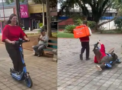 Jovem viraliza após cair de patinete elétrico em São José dos Campos