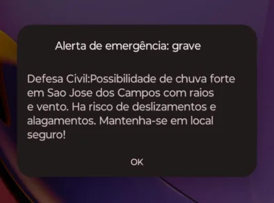 Defesa Civil envia alerta severo de chuva forte com raios e vento para moradores de São José