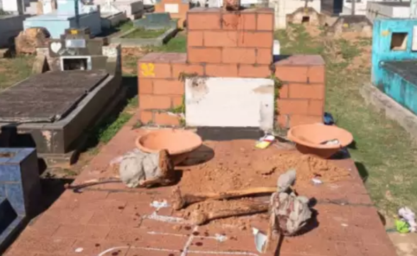 Sepultura do Cemitério Municipal de Taubaté é violada e homem é flagrado com crânio humano 