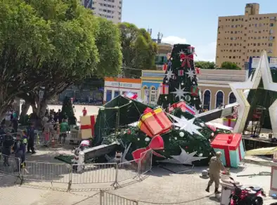 Vídeo: homem morre após guindaste cair durante montagem de árvore de Natal